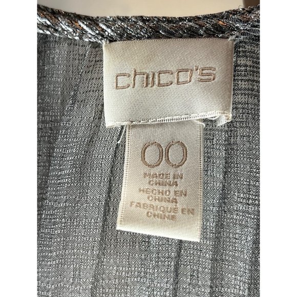 Chic's Blouse Silver Women's Size 00 US XS2 Open Front Long Sleeve Sparkly Made - Picture 9 of 13
